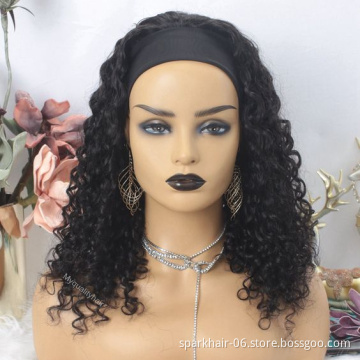Full Cuticle Curly Headband Wigs Human Hair Glueless None Lace 10A Virgin Peruvian Head Band Human Hair Wigs